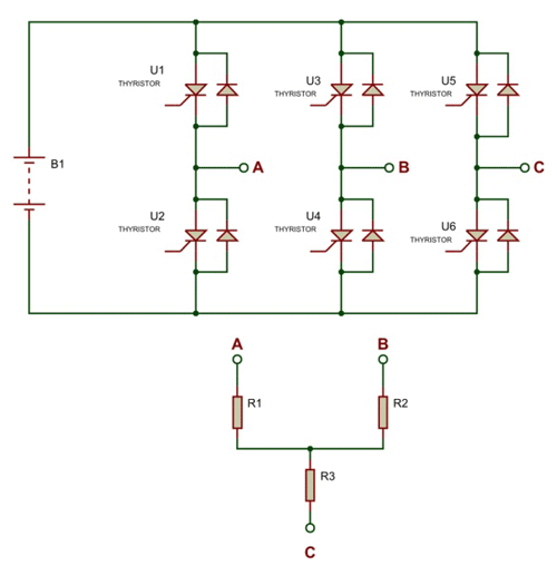 3 Phase Inverter Circuit using Thyristor and Diode
