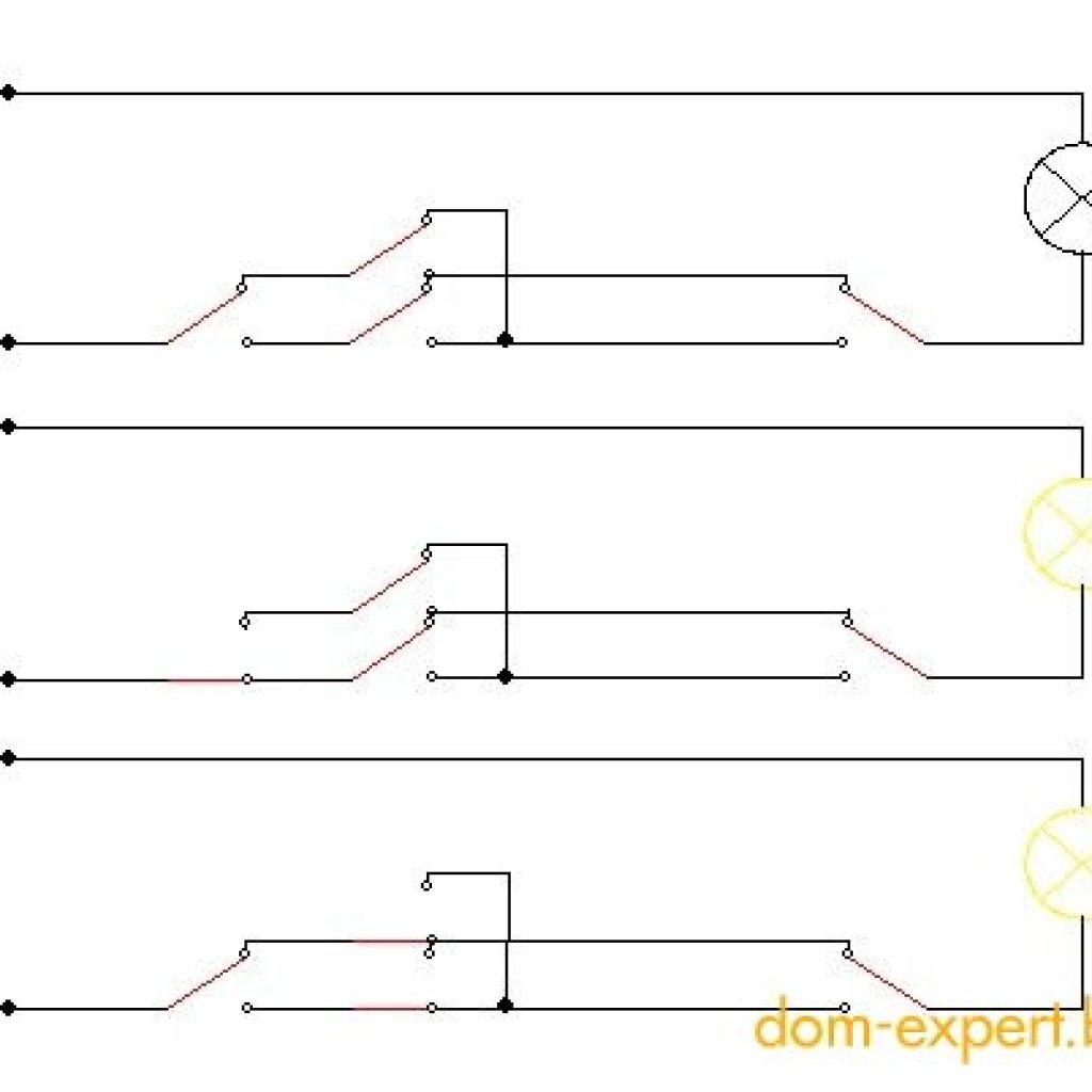 Схема проходного выключателя с 3 мест на 3 лампочки