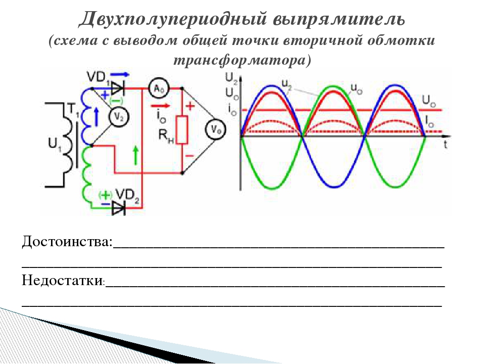 Схема двухполупериодного выпрямителя с выводом средней точки обмотки трансформатора