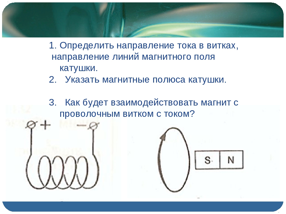 Определите магнитные полюсы катушки с током изображенной