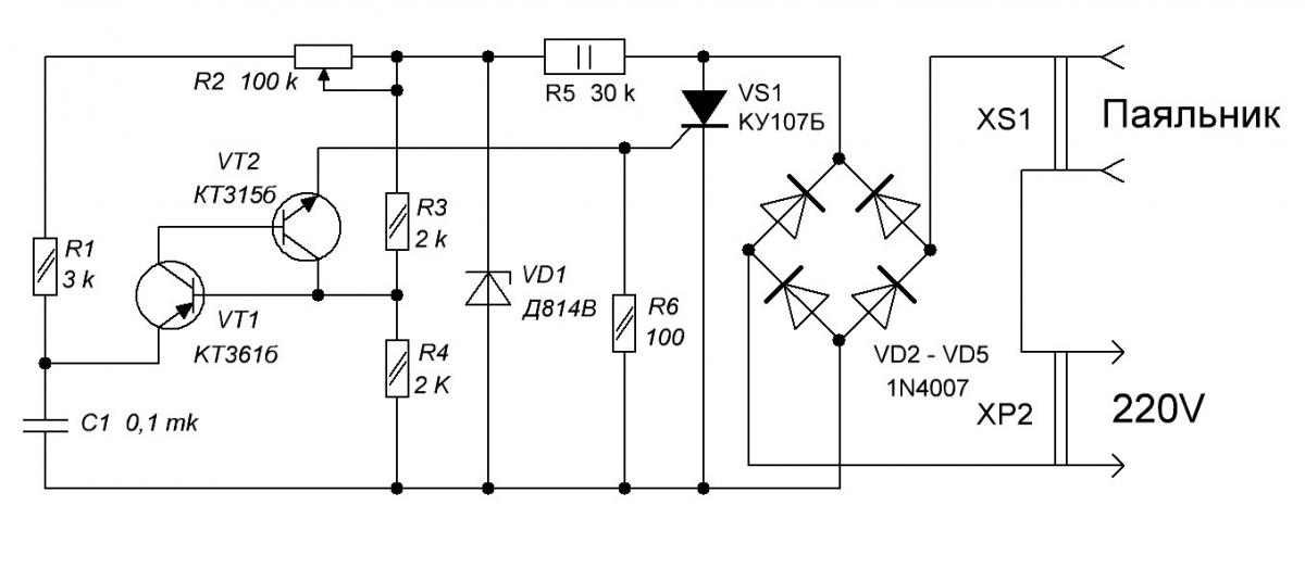 Схема регулятор напряжения на тиристоре ку202н