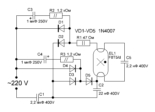 Схема подключения дневной лампы без дросселя и стартера
