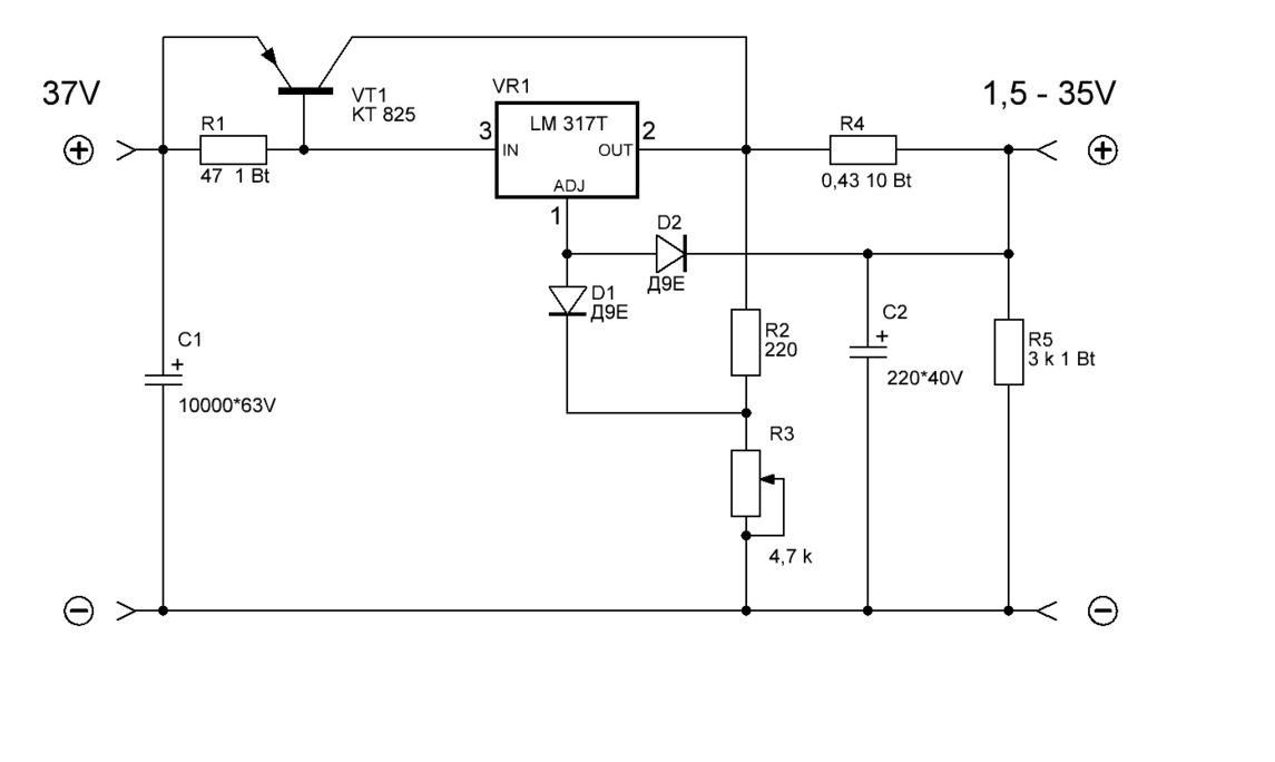 Лабораторный блок питания на lm317 схема