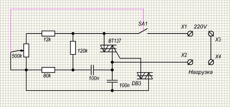 Схема диммера на симисторе