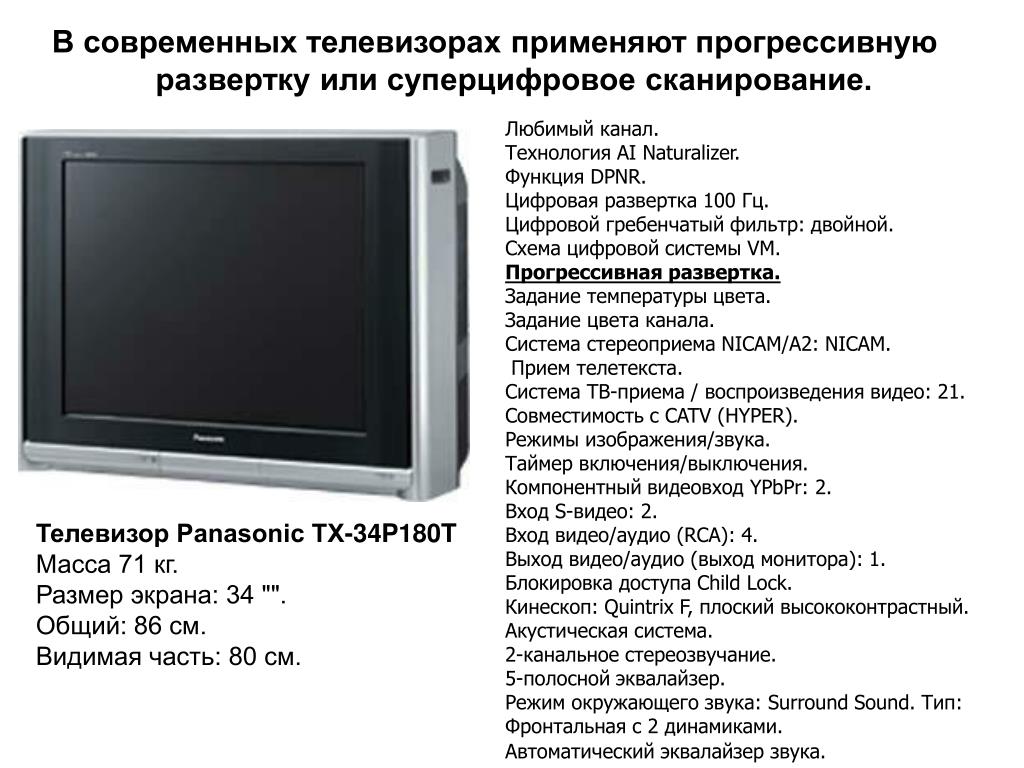 Характеристика тв. Телевизор Panasonic TX-34p180t 34