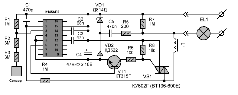 Сенсорный выключатель g15114 схема