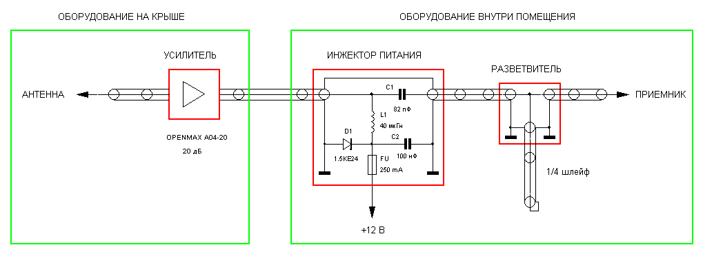 Схема питания антенного усилителя