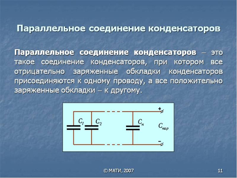 Электроемкость параллельно соединенных конденсаторов