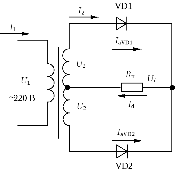 Трехфазная двухполупериодная схема выпрямления