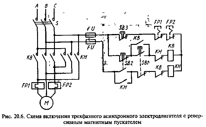 Схема реверсивный пуск асинхронного двигателя с кз ротором