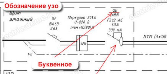 Как обозначается на схеме узо и дифференциальный автомат