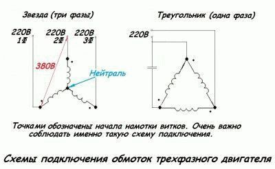 Схема подключения двигателя звезда и треугольник