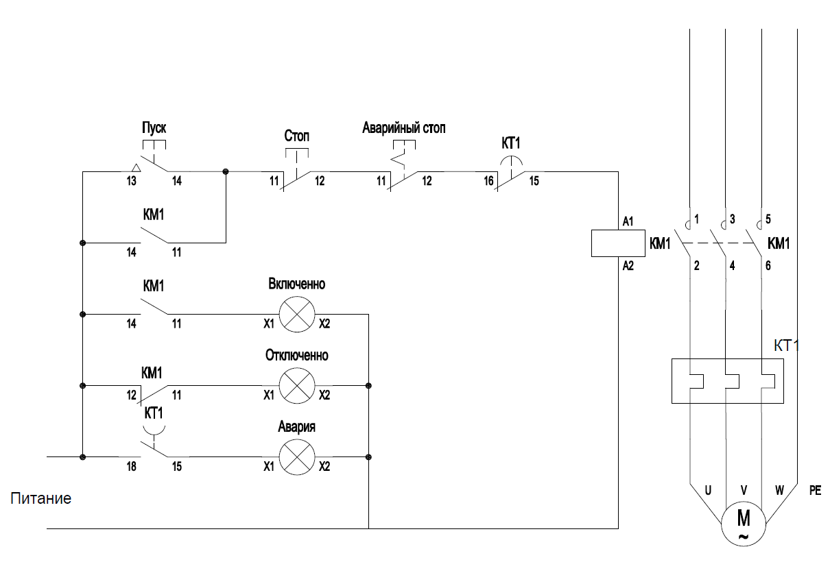 Стоп кнопка схема. Схема подключения аварийного двигателя. Схема управления аварийным освещением контактором. Кнопка на принципиальной схеме. Схема управления двигателя с лампой.